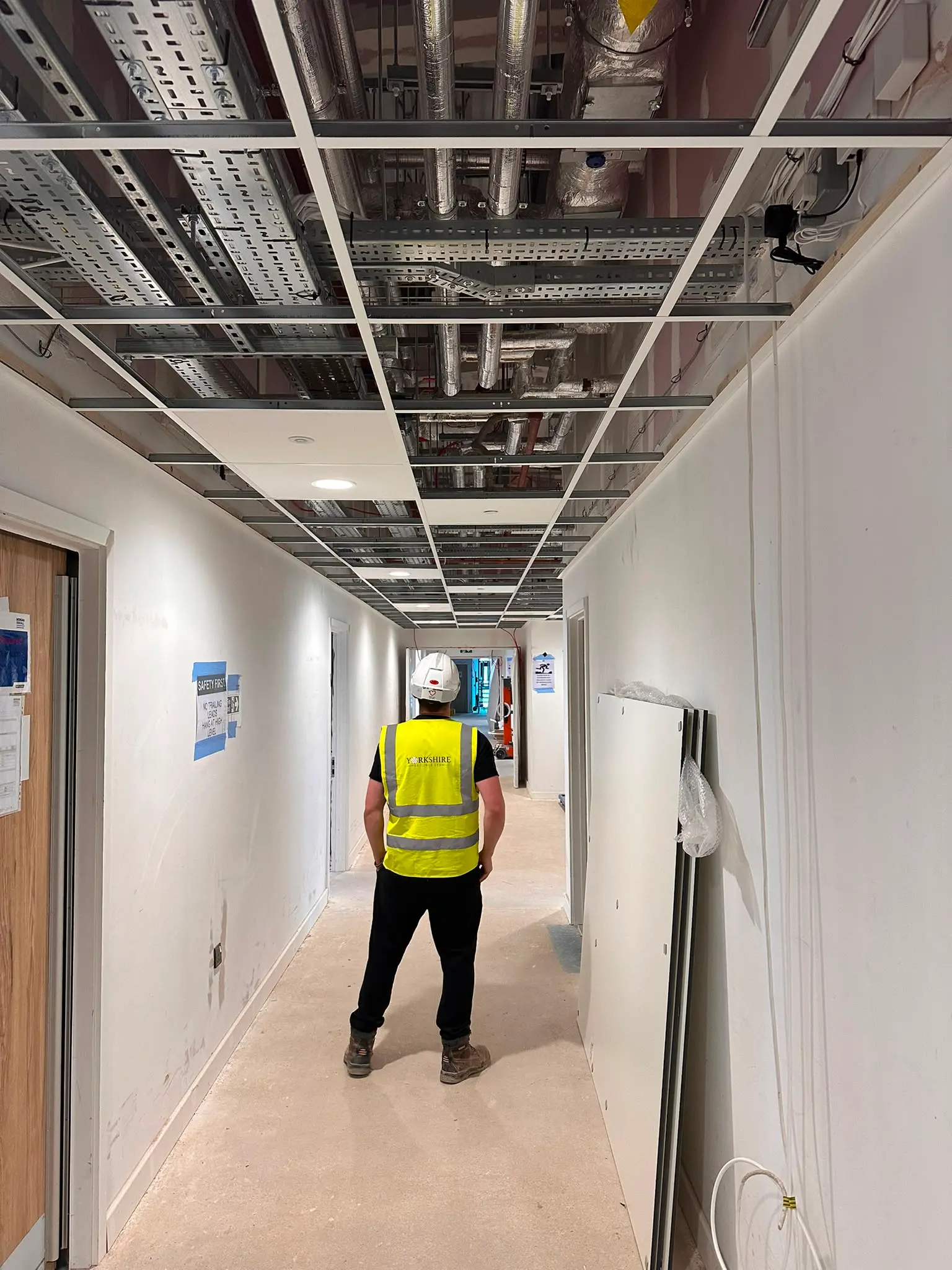 Yorkshire Ceilings Ltd suspended ceiling framework installation on a commercial project